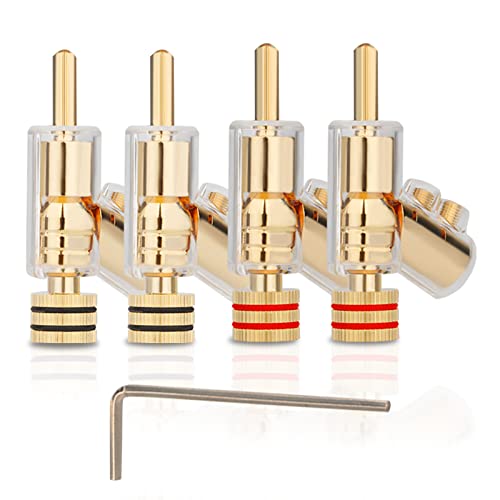 YuanYong Audiophile Bananenstecker 24k Vergoldet Doppelte Schraubensicherung für Lautsprecherkabel 8AWG-15AWG,Wandplatten,Heimkino,Videoempfänge mit 8 Steckern/1 L-förmigen Sechskantschlüssel(4 Stück) von YuanYong