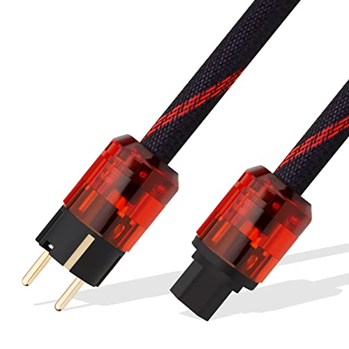 YuanYong Audiophile High End Netzkabel OFC 2-poliger IEC-C15-Stecker mit vergoldeten Hochwertiges Geflochtenes Netzkabel HiFi stromkabel für Audio,Lautsprecher,Subwoofer,Heimkino(1.5M/5.0FT) von YuanYong