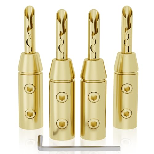 YuanYong BFA Bananenstecker 4Pcs Bananenstecker Doppelschraube Lautsprecher Bananenstecker für Guage Lautsprecherkabel,Audio/Video Receiver,Sound Systeme mit L-Form Sechskantschlüssel(Vergold) von YuanYong