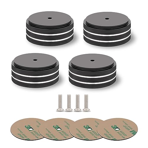 YuanYong Lautsprecher füße 4 Stück 58x22mm HiFi Absorber füße Lautsprecher-Isolationsfüße subwoofer füße Aluminium mit 3M-Klebstoffen/M4-Schrauben für Audio,Lautsprecher,Subwoofer,Heimkino(Schwarze) von YuanYong