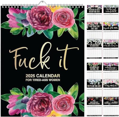 Yuandream 2025 Kalender für Tired-Ass Frauen, Kalender 2025 für müde Frauen, Fu-ck it 2025 Lustige monatliche Wandkalende,Lustiger Home Office Wandkalender, Humorvoller Jahresplaner von Yuandream