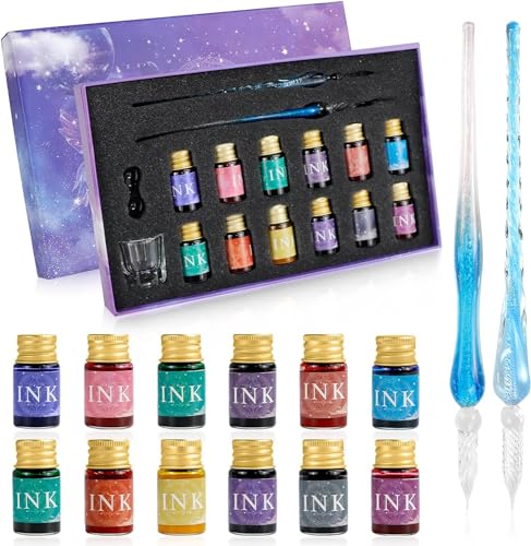 Yuandream Glasstifte Set Kalligraphie, 16 Stück Glasfeder Kalligraphie Set mit 12 Bunten Tinten für Unterschriften, Grußkarten, Schreiben, Dekoration, Geschenk für Anfänger und Künstler Yuandream Glasstifte Set Kalligraphie, 16 Stück Glasfeder Kalligraphie Set mit 12 Bunten Tinten für Unterschriften, Grußkarten, Schreiben, Dekoration, Geschenk für Anfänger und Künstler von Yuandream