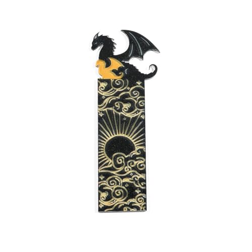 Yuannee Drachen Lesezeichen,Schwarzes Goldenes Drachen Acryl Lesezeichen Schwarze Goldene Lesezeichen Drachen Personalisiert Cool mit Sonne Und Wolken Für Jungen Mädchen von Yuannee