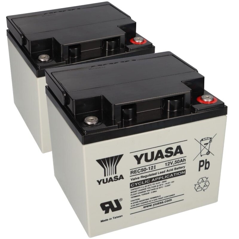 2x Yuasa Blei-Akku REC50-12I Pb 12V / 50Ah Zyklenfest, M5 Innengewinde von Yuasa