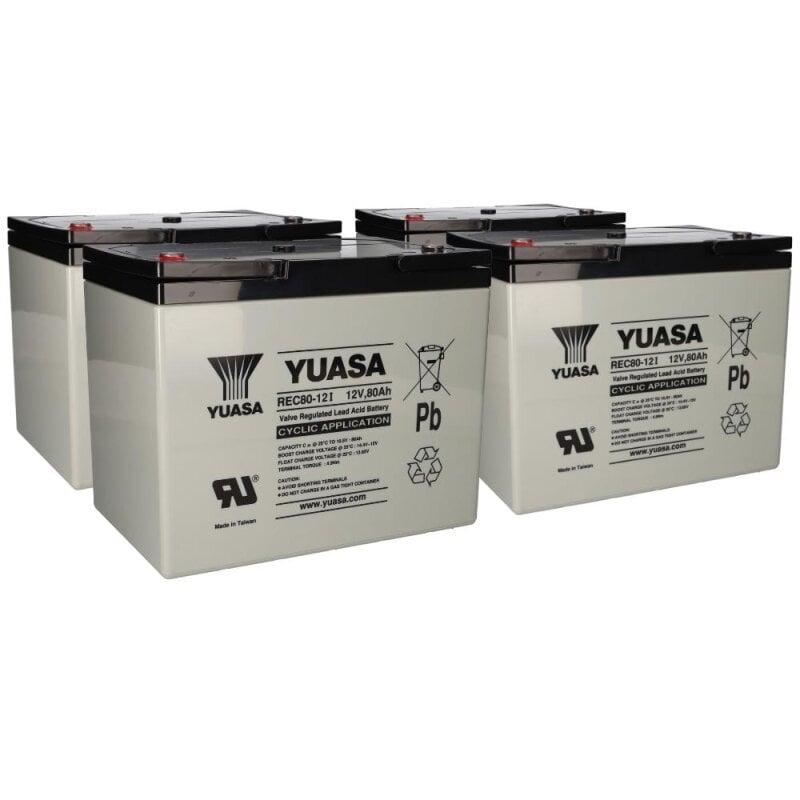 4x Yuasa Blei-Akku REC80-12I Pb 12V / 80Ah Zyklenfest, M6 Innengewinde 4x Yuasa Blei-Akku REC80-12I Pb 12V / 80Ah Zyklenfest, M6 Innengewinde von Yuasa