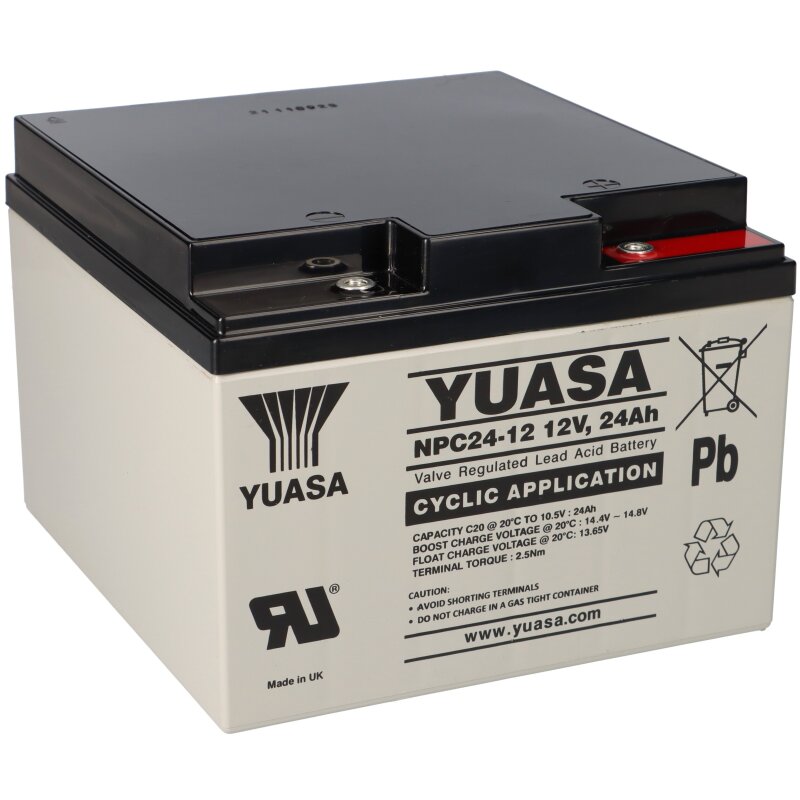 Yuasa Blei-Akku NPC24-12I Pb 12V / 24Ah Zyklenfest, M5 Innengewinde von Yuasa