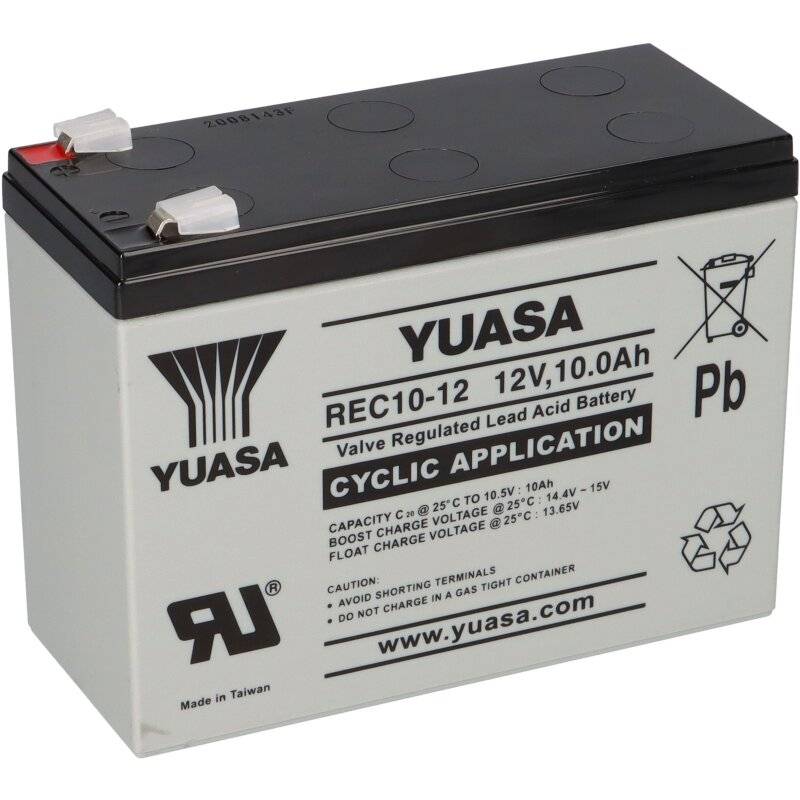 Yuasa Blei-Akku REC10-12 Pb 12V / 10Ah Zyklenfest, Faston 6,3 mm von Yuasa