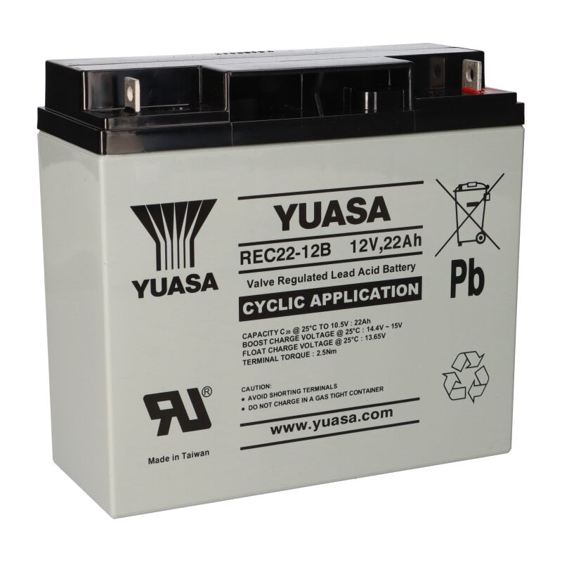 Yuasa Blei-Akku REC22-12B Pb 12V 22Ah Zyklenfest, M5 Flachpol Yuasa Blei-Akku REC22-12B Pb 12V 22Ah Zyklenfest, M5 Flachpol von Yuasa
