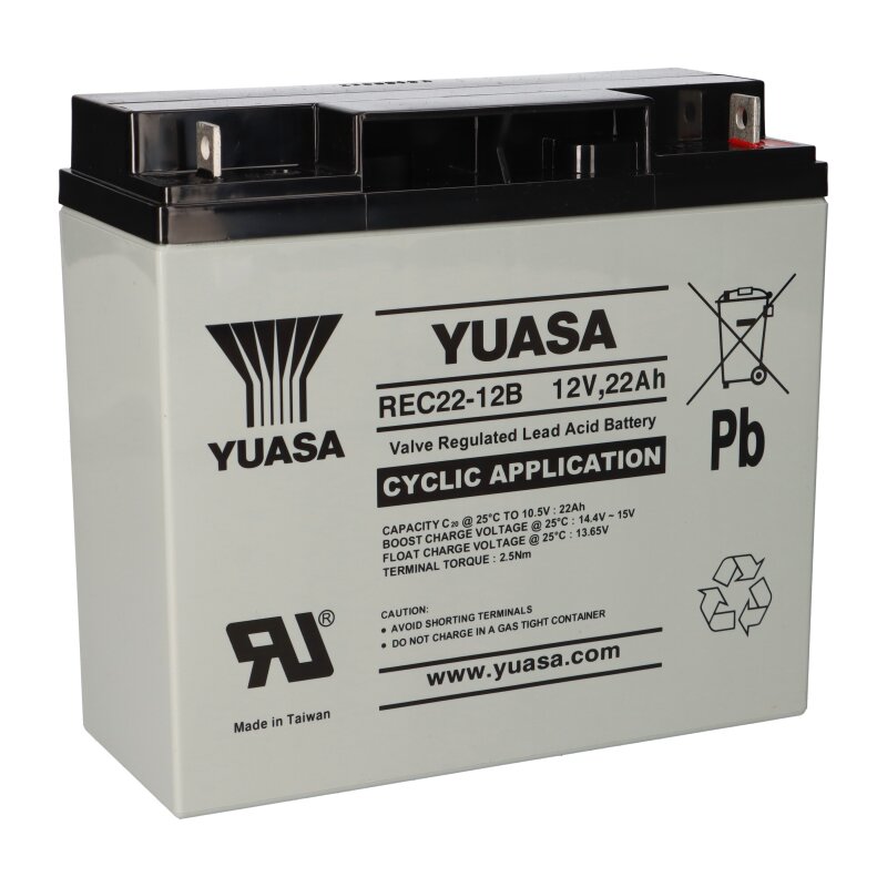 Yuasa Blei-Akku REC22-12B Pb 12V 22Ah Zyklenfest, M5 Flachpol Yuasa Blei-Akku REC22-12B Pb 12V 22Ah Zyklenfest, M5 Flachpol von Yuasa