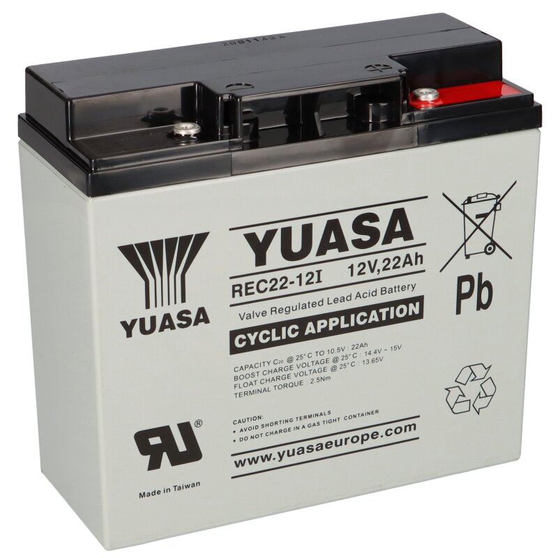 Yuasa Blei-Akku REC22-12I Pb 12V 22Ah Zyklenfest, M5 Innengewinde von Yuasa