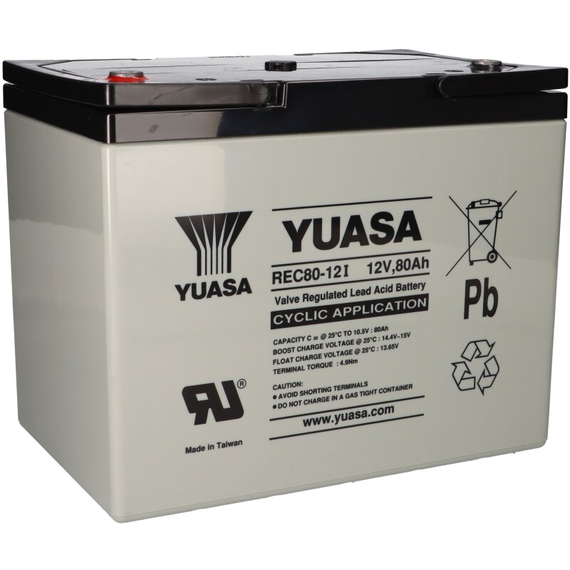 Yuasa Blei-Akku REC80-12I Pb 12V / 80Ah Zyklenfest, M6 Innengewinde von Yuasa