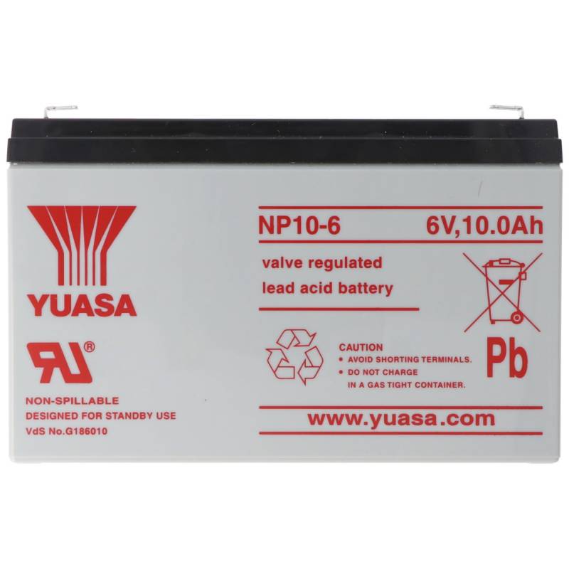 Yuasa NP10-6 Blei Akku 6 Volt mit 10Ah und Faston 4,8mm Kontakten von Yuasa