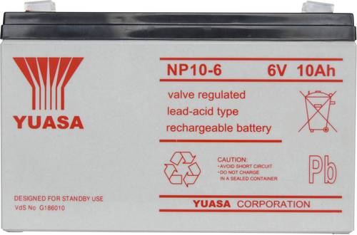 Yuasa NP10-6 NP10/6 Bleiakku 6V 10Ah Blei-Vlies (AGM) (B x H x T) 151 x 97.5 x 50mm Flachstecker 4.8 von Yuasa