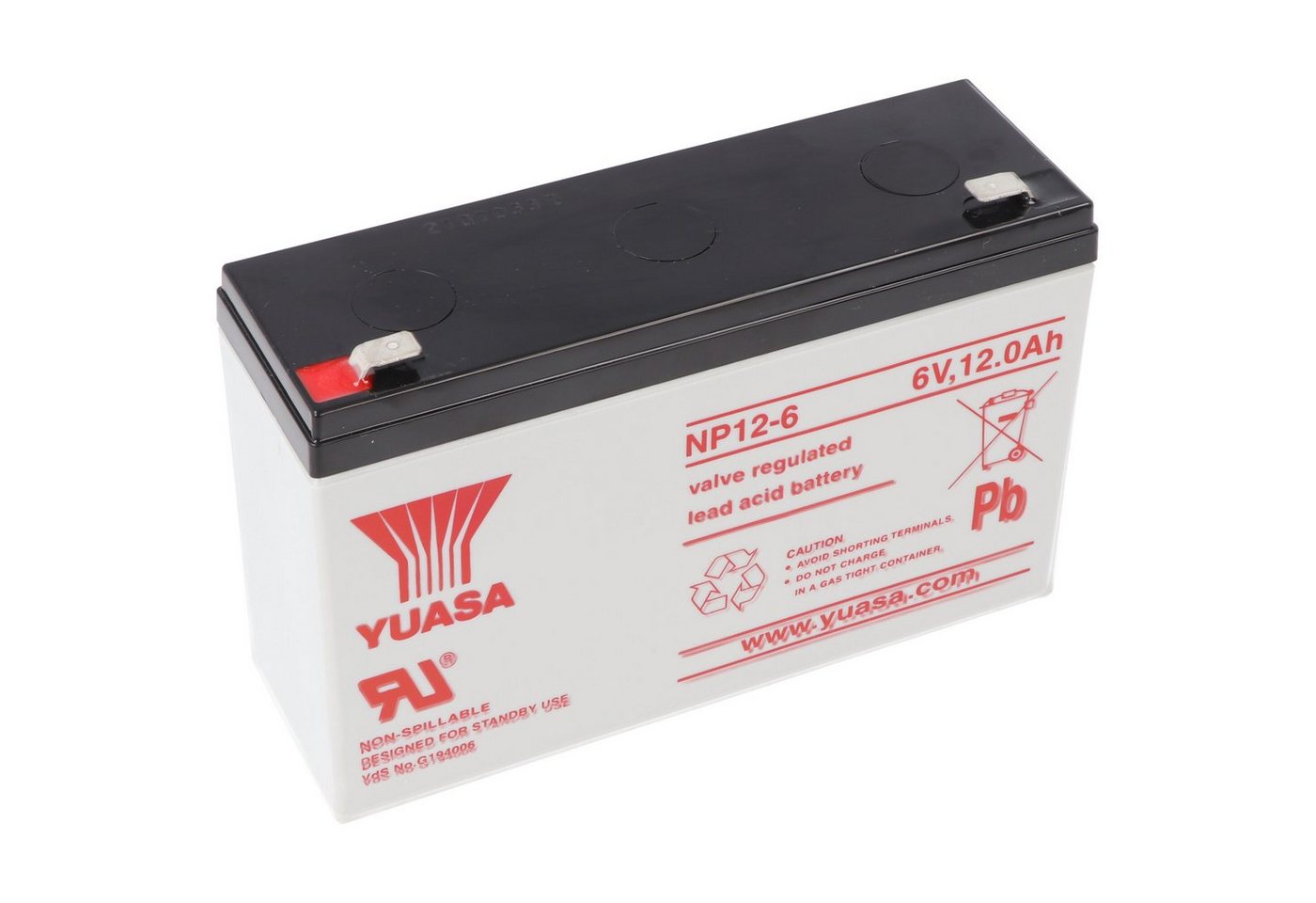 Yuasa YUASA NP12-6 Akku Blei PB 6 Volt 12Ah mit Faston Steckkontakt 6,3mm b Akku 12000 mAh (6,0 V) von Yuasa