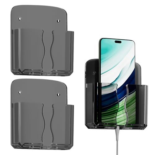 2 Stück Handy Wandhalterung mit Klebstoff,Wandhalterung Handyhalterung Wand,Handy Handyhalter Wand,Halterung Aufbewahrung Organizer,Wandhalterung zum Aufladen,Ladeständerhalter Datenkabelaufnahmeloch von YueJieSelected