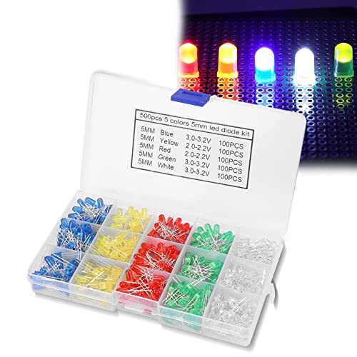 500 Stück mehrfarbige LED-Dioden, Sortiment emittierende LED-Dioden Low Power Loss Light Kit Set Elektronikkomponenten 5MM von Yuecoom