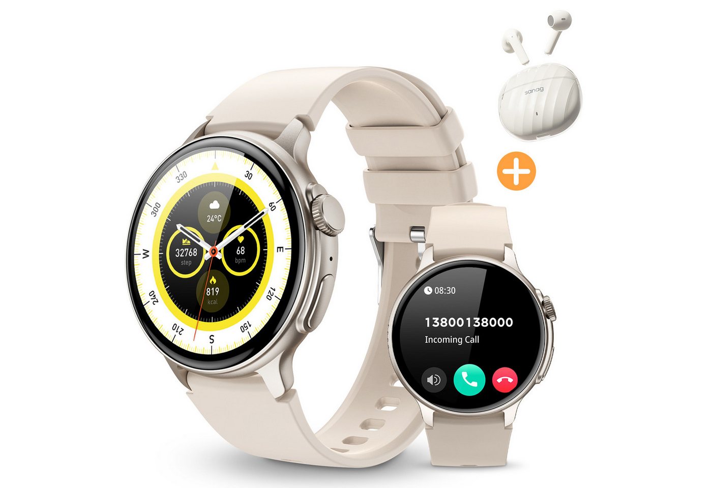 Yuede AMOLED Smartwatch Damen Herren, Neueste Fitness Uhr mit Anruffunktion Smartwatch (1,43-Zoll-AMOLED-HD Explosionssicherer gehärteter Glasbildschirm Zoll) Fitness Tracker Armbanduhr mit Schrittzähler,Blutsauerstoff, Blutdruckmessung, Schlafüberwachung, AI Voice und SNS-Benachrichtigung etc.SANAG Bluetooth 5.3 Kopfhörer mit Aktive Rauschunterdrückung(ANC) Combo., Bluetooth 5.3 Sportuhr, IP67 wasserdicht, unterstützt 100+ Sportmodi, für Android IOS von Yuede