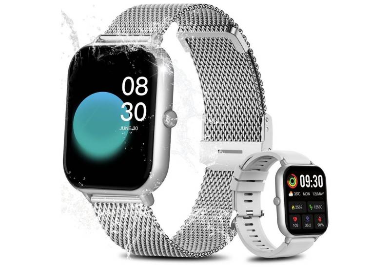 Yuede Smartwatch, Fitness Tracker uhr mit Anruffunktion für Damen und Herren Smartwatch (Quadratischer 1,85''-Voll-Touch-Farbdisplay Zoll Zoll) Gesundheits-Smartwatch mit Blutsauerstoff, Blutdruckmessung, Herzfrequenz, Schlafqualität, Schrittzähler, Atemtraining, Musiksteuerung und Fernfotografie etc., IP67 wasserdichte Sportuhr mit mehr als 50 Sportmodi und Doppelriemen, für Android IOS von Yuede