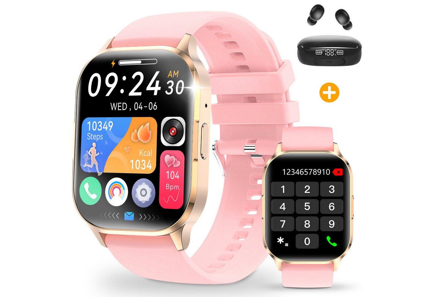 Yuede Smartwatch, Fitness Tracker uhr mit Anruffunktion für Damen und Herren Smartwatch (Quadratischer 1,96-Zoll-HD-Full-Touch-Farbdisplay Zoll) Gesundheits-Uhren mit Blutsauerstoff, Blutdruckmessung, Herzfrequenz, Schlafqualität, Schrittzähler, AI Voice, Musiksteuerung und SNS-Benachrichtigung etc., IP67 Wasserdichte Sportuhr mit mehr als 100 Sportmodi, für Android IOS von Yuede