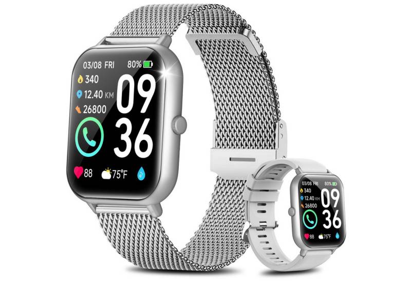 Yuede Smartwatch für Damen Herren, Smartwatch Fitnessuhr Tracker mit Bluetooth Anrufe und SMS-Benachrichtigung ( 1,85'' Zoll HD Quadratischer Voll Touchscreen Armbanduhr) IP67 Wasserdichte Sportuhr mit Schlafmonitor, Blutdruckmessgerät, Schrittzähler, Herzfrequenzmonitor, 50 Übung Modi Fitnessuhr,Kompatibel für ios und Android, Uhren Doppelriemen von Yuede