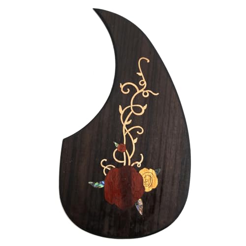 Massivholz Akustikgitarre Pickguard mit Abalone-Inlay, Rose Vine Elegance Design, selbstklebend für Martin D-45, passend für die meisten 101,6-109,2 cm (40-43 Zoll) Modelle mit leichter nach außen von Yuemiya