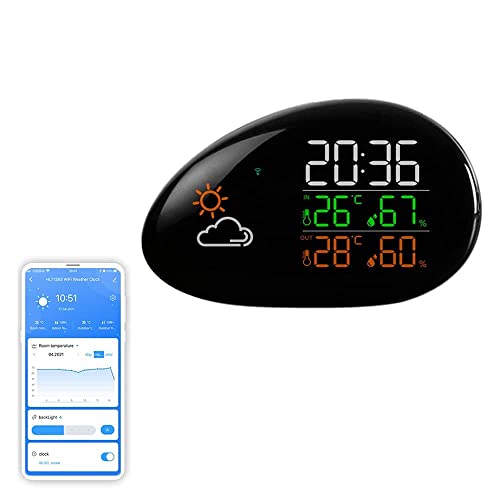 Yueyang Wetterstation, WiFi-Temperatur, digitale Wetterstation, Wireless mit LCD-Bildschirm Datum Temperatur Luftfeuchtigkeit Wettervorhersage Monitor Überwachung von Yueyang