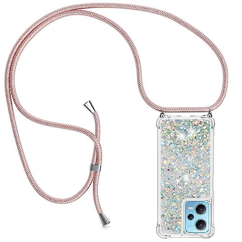 YuhooTech Handykette Hülle Kompatibel mit Xiaomi Redmi Note 12 4G - Quicksand Glitzer Hülle mit Band - Silikon Handyhülle mit Kordel Umhängenband - Schnur mit Treibsand Case zum Umhängen von YuhooTech