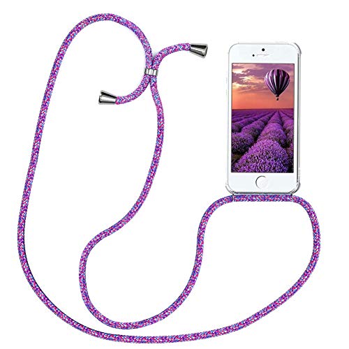 YuhooTech Handykette Hülle für iPhone 5 / 5S / SE(2016)- 4,0" Display, Smartphone Necklace Hülle mit Band - Handyhülle mit Kordel Umhängenband - Schnur mit Case zum umhängen in Blume Lila von YuhooTech