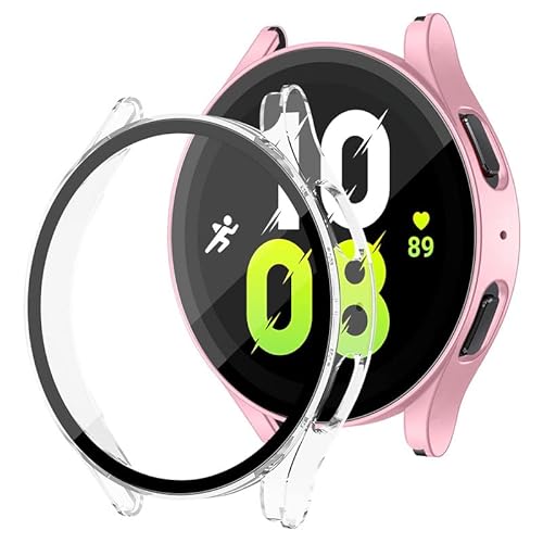 2 Stück kompatibel für Samsung Galaxy Watch 5 40mm Schutzhülle PC Ultradünne HD Case mit gehärteter Glasfolie Displayschutzfolie für Galaxy Watch 5 44mm,Klar + Roségold von YuiYuKa