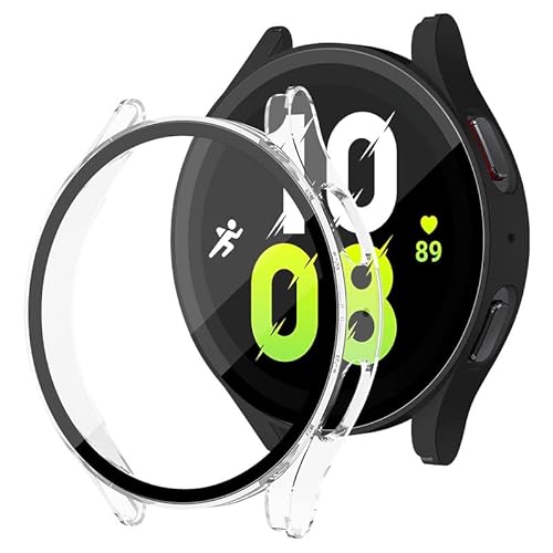 2 Stück kompatibel für Samsung Galaxy Watch 5 40mm Schutzhülle PC Ultradünne HD Case mit gehärteter Glasfolie Displayschutzfolie für Galaxy Watch 5 44mm,Klar + Schwarz von YuiYuKa