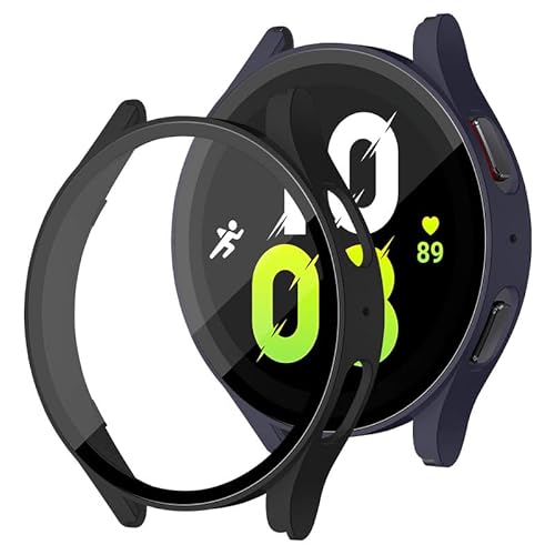 2 Stück kompatibel für Samsung Galaxy Watch 5 40mm Schutzhülle PC Ultradünne HD Case mit gehärteter Glasfolie Displayschutzfolie für Galaxy Watch 5 44mm,Schwarz + Mitternachtsblau von YuiYuKa