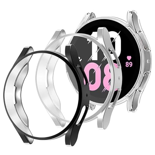 [3 Pack] Hülle kompatibel für Samsung Galaxy Watch 5 40mm Weicher TPU Cover Rundum-Displayschutz, case Schutzhülle für Galaxy Watch 5 44mm,Schwarz+Silber+Transparent von YuiYuKa