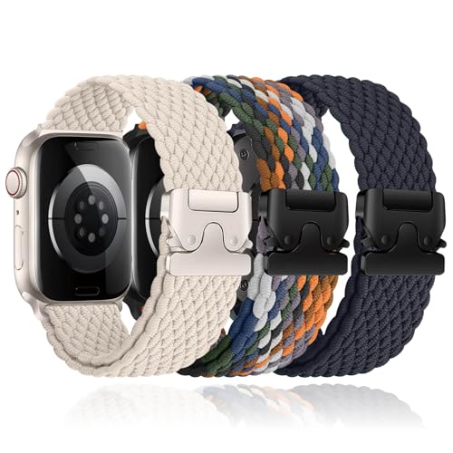 3 Stück Geflochtenes Armbänder für Apple Watch 10 Armband 46mm 42mm 40mm 44mm 45mm 41mm 38mm 49mm,Elastisches Nylon Strap Fallschirmverschluss Band für Apple Watch SE/2 iWatch 9 8 7 6 5 4 3 Ultra/2 von YuiYuKa