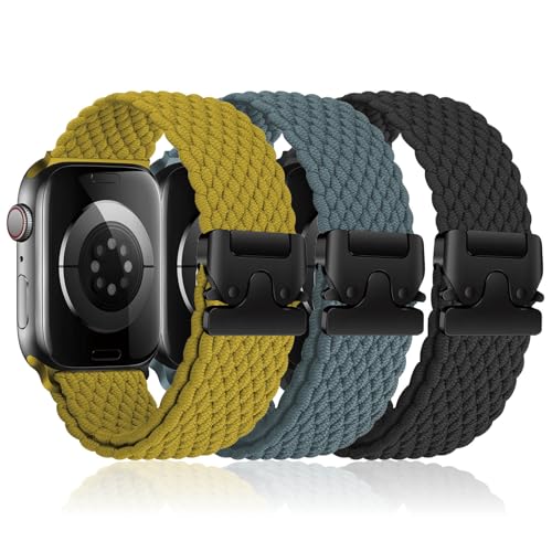 3 Stück Geflochtenes Armbänder für Apple Watch 10 Armband 46mm 42mm 40mm 44mm 45mm 41mm 38mm 49mm,Elastisches Nylon Strap Fallschirmverschluss Band für Apple Watch SE/2 iWatch 9 8 7 6 5 4 3 Ultra/2 von YuiYuKa