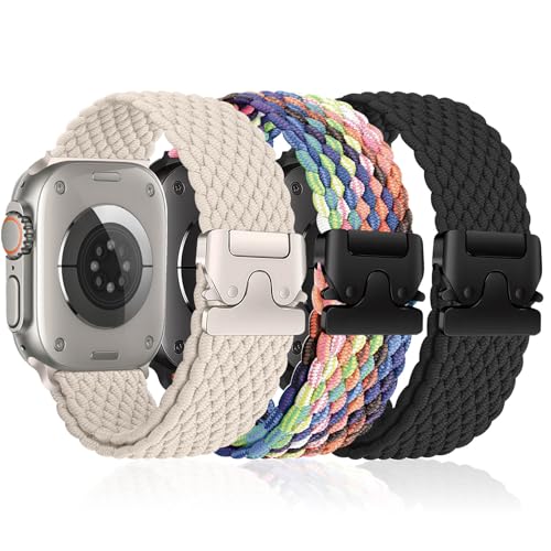 3 Stück Geflochtenes Armbänder für Apple Watch Ultra/2 Armband 49mm 46mm 40mm 44mm 45mm 41mm 42mm 38mm,Elastisches Nylon Strap Fallschirmverschluss Band für Apple Watch 10 iWatch 9 8 7 6 5 4 3 SE/2 von YuiYuKa