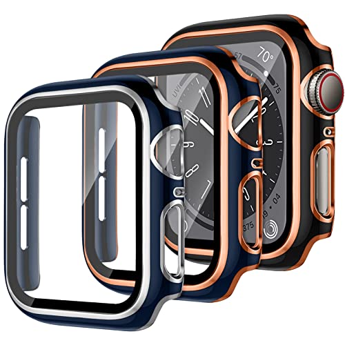 3 Stück Schutzhülle für Apple Watch SE Series 6 5 4 40mm 44mm,iWatch Hülle mit Displayschutz aus Gehärtetem Glas Harte PC Hülle für Apple Watch Series 8 Series 7 41mm 45mm von YuiYuKa