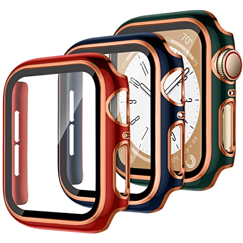 3 Stück Schutzhülle für Apple Watch SE Series 6 5 4 40mm 44mm,iWatch Hülle mit Displayschutz aus Gehärtetem Glas Harte PC Hülle für Apple Watch Series 8 Series 7 41mm 45mm von YuiYuKa
