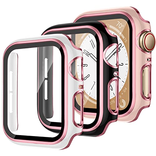 3 Stück Schutzhülle für Apple Watch SE Series 6 5 4 40mm 44mm,iWatch Hülle mit Displayschutz aus Gehärtetem Glas Harte PC Hülle für Apple Watch Series 8 Series 7 41mm 45mm von YuiYuKa