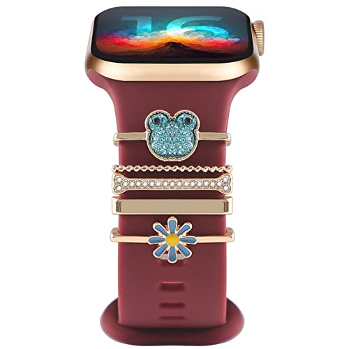 4Pcs Charms für Apple Watch Armband 46mm 42mm 44mm 40mm 41mm 45mm 38mm 49mm Damen,Shiny Metall Jewelry Decorative Ring iWatch serie 10 9 8 7 6 5 4 3 SE/Galaxy Watch 7 6 5 4 Silikon Ersatzband Zubehör von YuiYuKa