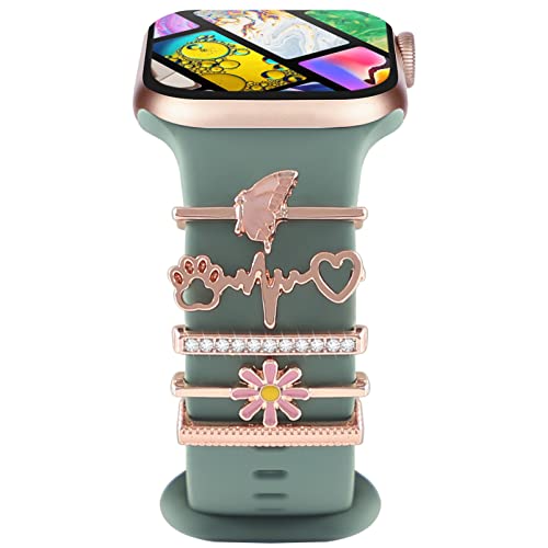 Charms für Apple Watch Armband 44mm 40mm 41mm 45mm 38mm 42mm Damen,Shiny Metall Decorative Ring Loops iWatch series 8 7 6 5 4 3 SE/Galaxy Watch 5 Galaxy Watch 4 Silikon Ersatzarmbänder Zubehör von YuiYuKa