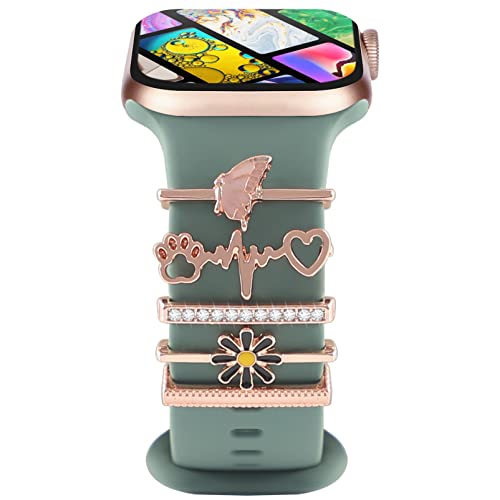 Charms für Apple Watch Armband 44mm 40mm 41mm 45mm 38mm 42mm Damen,Shiny Metall Decorative Ring Loops iWatch series 8 7 6 5 4 3 SE/Galaxy Watch 5 Galaxy Watch 4 Silikon Ersatzarmbänder Zubehör von YuiYuKa