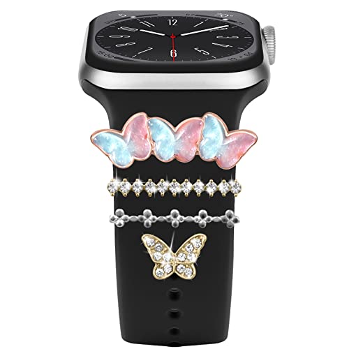 Charms für Apple Watch Armband 44mm 40mm 41mm 45mm 38mm 42mm Damen,Shiny Metall Decorative Ring Loops iWatch series 8 7 6 5 4 3 SE/Galaxy Watch 5 Galaxy Watch 4 Silikon Ersatzarmbänder Zubehör von YuiYuKa