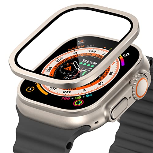 Schutzfolie kompatibel für Apple Watch Ultra 49mm gehärtetes Glas Schutzscheibe mit Metallrahmen für iWatch 8 Ultra 49mm Displayschutzfolie [High Definition] [Kratzfest] [Blasenfrei]Sternenlicht von YuiYuKa