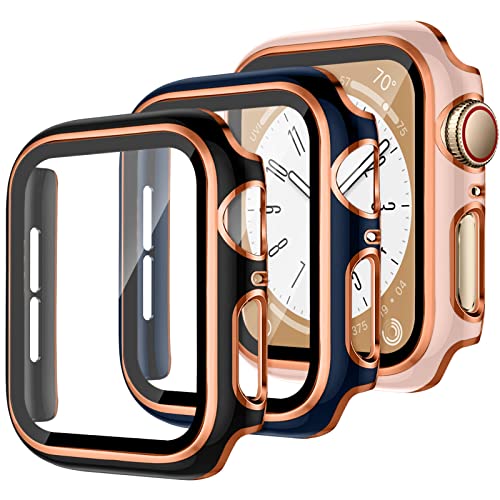 YuiYuKa 3 Stück Schutzhülle für Apple Watch SE/2 Series 6 5 4 40mm 44mm,iWatch Hülle mit Displayschutz aus Gehärtetem Glas Harte PC Hülle für Apple Watch Series 9 Series 8 Series 7 41mm 45mm von YuiYuKa