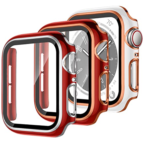 YuiYuKa 3 Stück Schutzhülle für Apple Watch SE Series 6 5 4 40mm 44mm,iWatch Hülle mit Displayschutz aus Gehärtetem Glas Harte PC Hülle für Apple Watch Series 8 Series 7 41mm 45mm von YuiYuKa