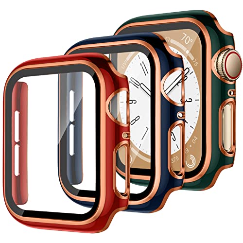 YuiYuKa 3 Stück Schutzhülle für Apple Watch SE Series 6 5 4 40mm 44mm,iWatch Hülle mit Displayschutz aus Gehärtetem Glas Harte PC Hülle für Apple Watch Series 8 Series 7 41mm 45mm von YuiYuKa