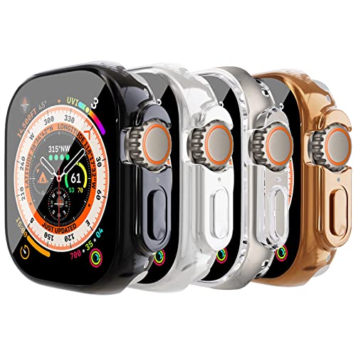 YuiYuKa 4 Stück TPU Hülle für Apple Watch Ultra 49mm, Displayschutzfolie weiche ultradünne kratzfeste Rundum Case Schutzhülle für iWatch Serie 8 Ultra,schwarz+silber+transparent+roségold von YuiYuKa