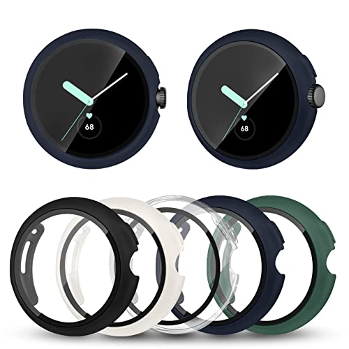 5 Stück Case Kompatibel für Google Pixel Watch 3/2/1 (41mm) - Displayschutz, Hülle, Schutzglas + Harte PC Case Cover von YuiYuKa