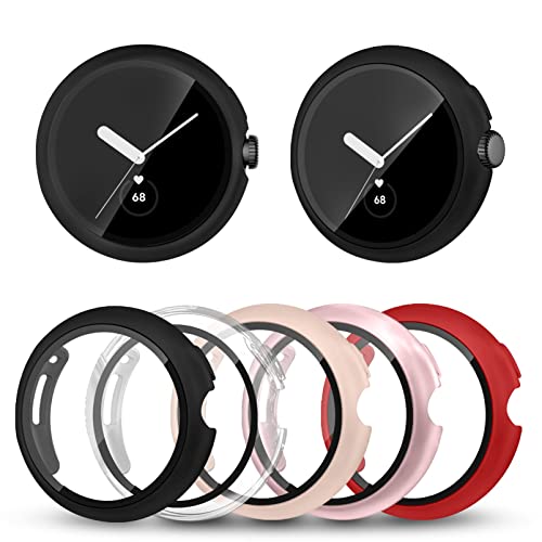 5 Stück Case kompatibel für Google Pixel Watch 3 Displayschutz 41mm/Pixel Watch 2 displayschutz Hülle/Pixel Watch,Schutzglas+Harte PC Case Cover für Google Pixel Watch 3/2/1 von YuiYuKa