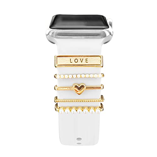 YuiYuKa 5Pcs Charms für Apple Watch Armband 46mm 42mm 44mm 40mm 41mm 45mm 38mm 49mm Damen,Dekorative Ring iWatch Series 10 9 8 7 6 5 4 3 SE/Galaxy Watch 7 6 5 4 Smart Watch Band Metall Shiny Zubehör von YuiYuKa